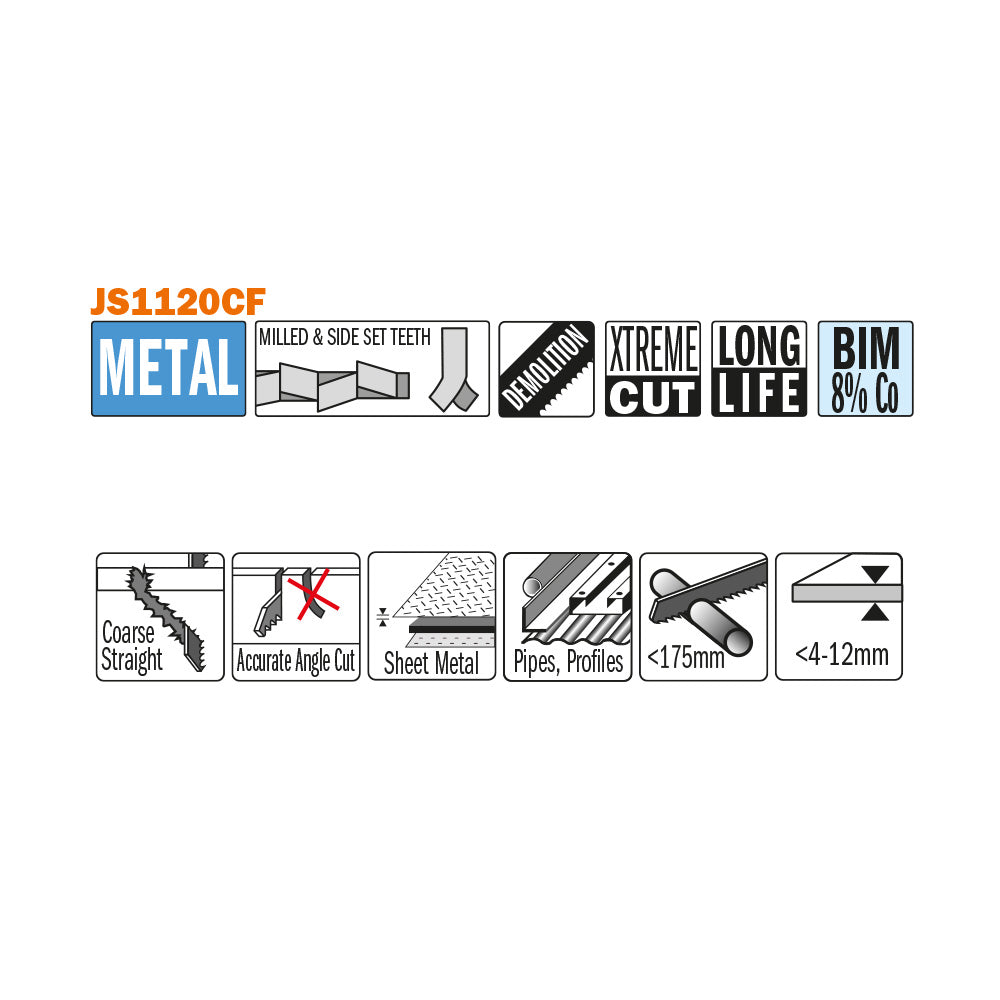 CMT Orange Tools JS1120CF-20 For cutting thick sheet metal, thick-walled solid pipe and profiles Hardware Hardware Tools Sabre - Reciprocating saw blades Woodworking Tools and accessories Ireland Maginn Machinery 02