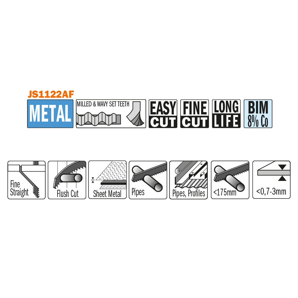 CMT Orange Tools JS1122AF-5 Reciprocating saw blade for thin sheet metal, fine pipe Hardware Hardware Tools Sabre - Reciprocating saw blades Woodworking Tools and accessories Ireland Maginn Machinery 02