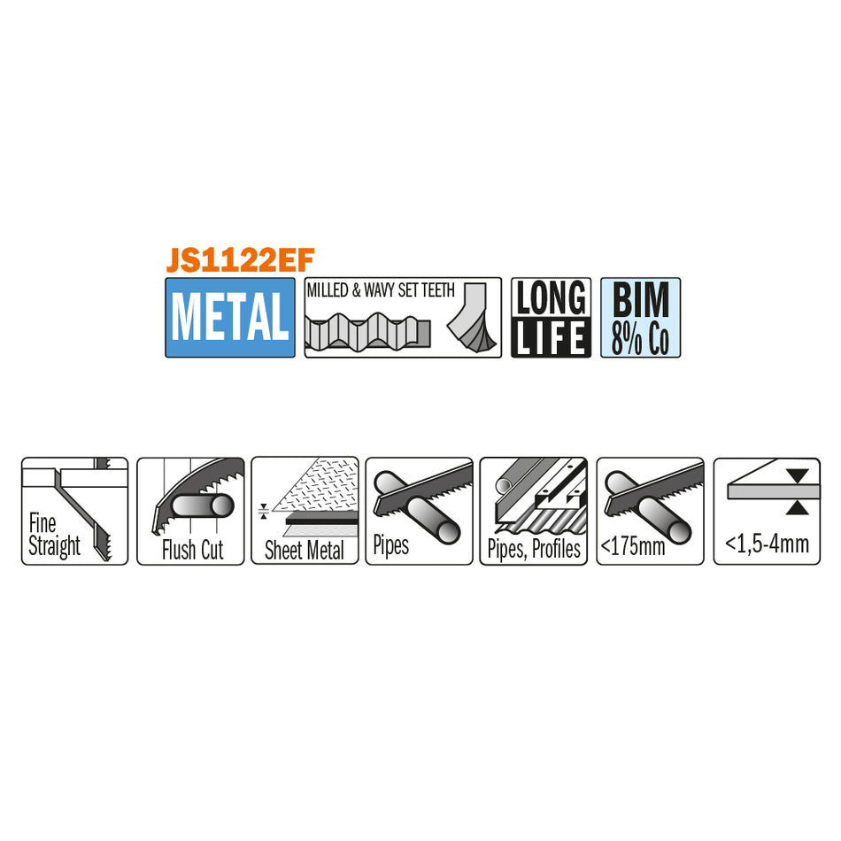 CMT Orange Tools JS1122EF-20 Sabre blades for cutting sheet metal, pipe and profiles Hardware Hardware Tools Sabre - Reciprocating saw blades Woodworking Tools and accessories Ireland Maginn Machinery 02