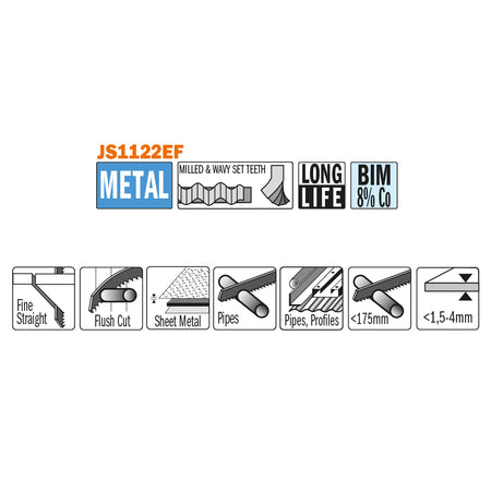 CMT Orange Tools JS1122EF-5 Sabre blades for cutting sheet metal, pipe and profiles Hardware Hardware Tools Sabre - Reciprocating saw blades Woodworking Tools and accessories Ireland Maginn Machinery 02