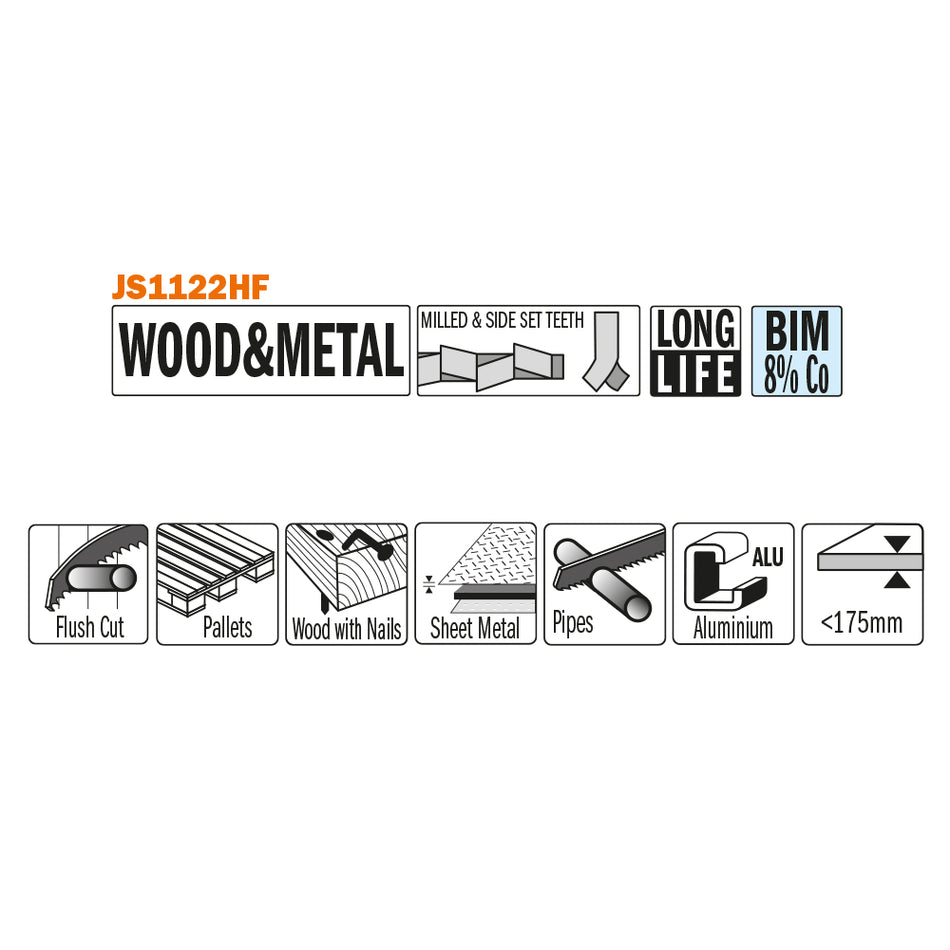 CMT Orange Tools JS1122HF-20 Sabre saw for pallet repair, wood with nailsl, metal and aluminium Hardware Hardware Tools Sabre - Reciprocating saw blades Woodworking Tools and accessories Ireland Maginn Machinery 02