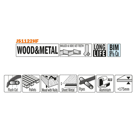 CMT Orange Tools JS1122HF-5 Sabre saw for pallet repair, wood with nailsl, metal and aluminium Hardware Hardware Tools Sabre - Reciprocating saw blades Woodworking Tools and accessories Ireland Maginn Machinery 02