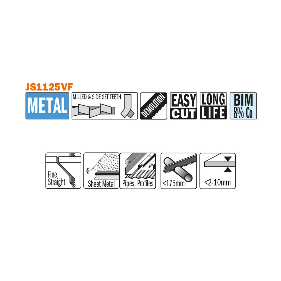 CMT Orange Tools JS1125VF-5 For cutting medium-thick to thick sheet metal, thin to thick-walled pipe Hardware Hardware Tools Sabre - Reciprocating saw blades Woodworking Tools and accessories Ireland Maginn Machinery 02