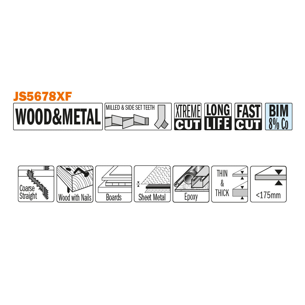 CMT Orange Tools JS5678XF-5 Sabre saw blade for wood with nails, glass fiber and epoxy Hardware Hardware Tools Sabre - Reciprocating saw blades Woodworking Tools and accessories Ireland Maginn Machinery 02