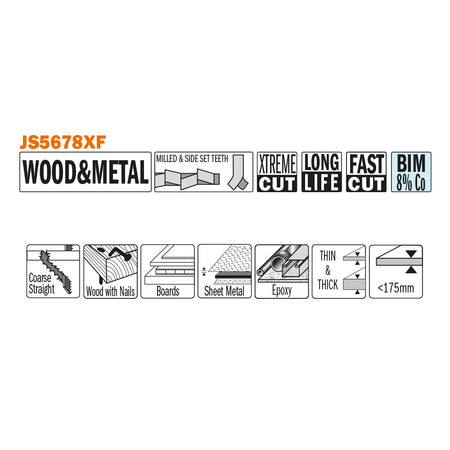 CMT Orange Tools JS5678XF-5 Sabre saw blade for wood with nails, glass fiber and epoxy Hardware Hardware Tools Sabre - Reciprocating saw blades Woodworking Tools and accessories Ireland Maginn Machinery 02