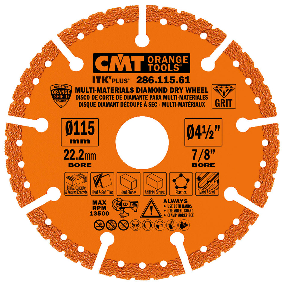 CMT Orange Tools 286.115.61 MULTI-MATERIALS DIAMOND DRY WHEEL FOR ANGLE GRINDER Industrial Industrial Tools Industrial circular saw blades Woodworking Tools and accessories Ireland Maginn Machinery