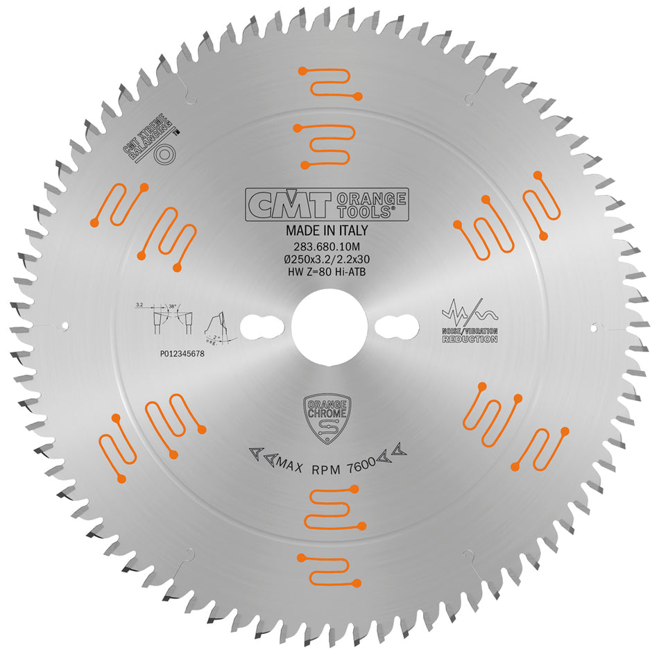 CMT Orange Tools 283.680.10M Industrial low noise & chrome coated cut-off circular saw blades for two-sided melamine Industrial Industrial Tools Industrial circular saw blades Woodworking Tools and accessories Ireland Maginn Machinery