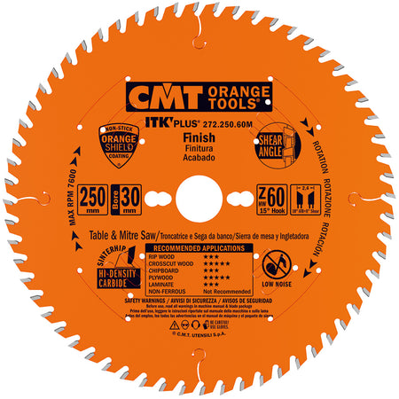 CMT Orange Tools 272.250.60M 272 ITK Plus finishing Thin Kerf saw blades Hardware Hardware Tools Circular saw blades CMT Contractor Tools® - ITKPlus® Woodworking Tools and accessories Ireland Maginn Machinery