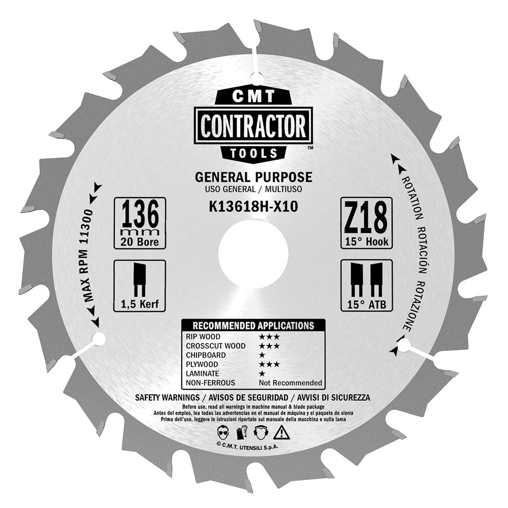 CMT Orange Tools K16540H-X10 K1-2 Contractor circular saw blade in Masterpack K CONTRACTOR® Hardware Hardware Tools Circular saw blades CMT Contractor Tools® - ITKPlus® Woodworking Tools and accessories Ireland Maginn Machinery 05