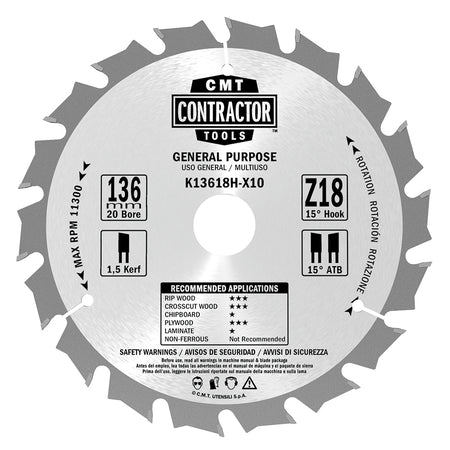 CMT Orange Tools K16024H-X10 K1-2 Contractor circular saw blade in Masterpack K CONTRACTOR® Hardware Hardware Tools Circular saw blades CMT Contractor Tools® - ITKPlus® Woodworking Tools and accessories Ireland Maginn Machinery 05