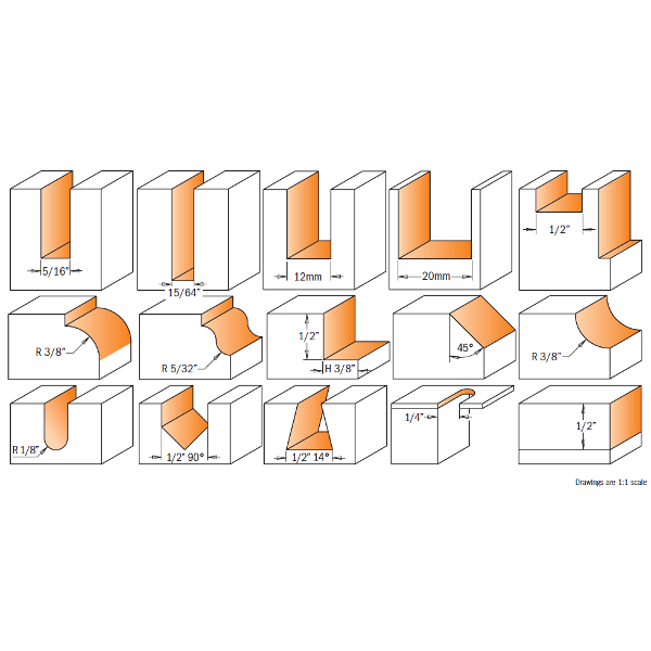 CMT Orange Tools 800.001.00 15 piece router bit sets industrial industrial Tools Router bit sets Woodworking Tools and accessories Ireland Maginn Machinery 02