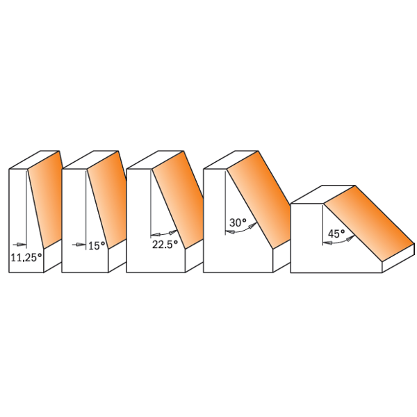 CMT Orange Tools 836.501.11 5 piece chamfer router bit set industrial industrial Tools Router bit sets Woodworking Tools and accessories Ireland Maginn Machinery 02