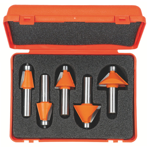 CMT Orange Tools 836.501.11 5 piece chamfer router bit set industrial industrial Tools Router bit sets Woodworking Tools and accessories Ireland Maginn Machinery