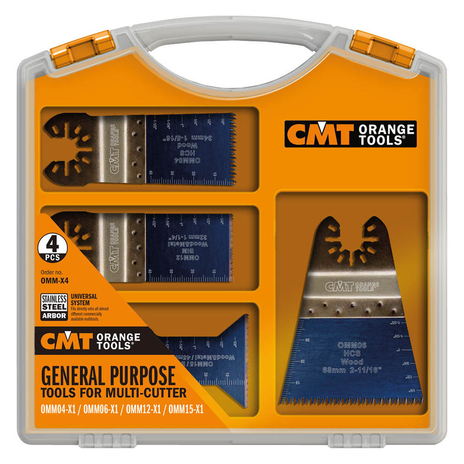 CMT Orange Tools OMM-X4 4 piece Multipurpose Set for Oscillating Multi-tools Hardware Hardware Tools Accessories for multi-cutter tools Woodworking Tools and accessories Ireland Maginn Machinery