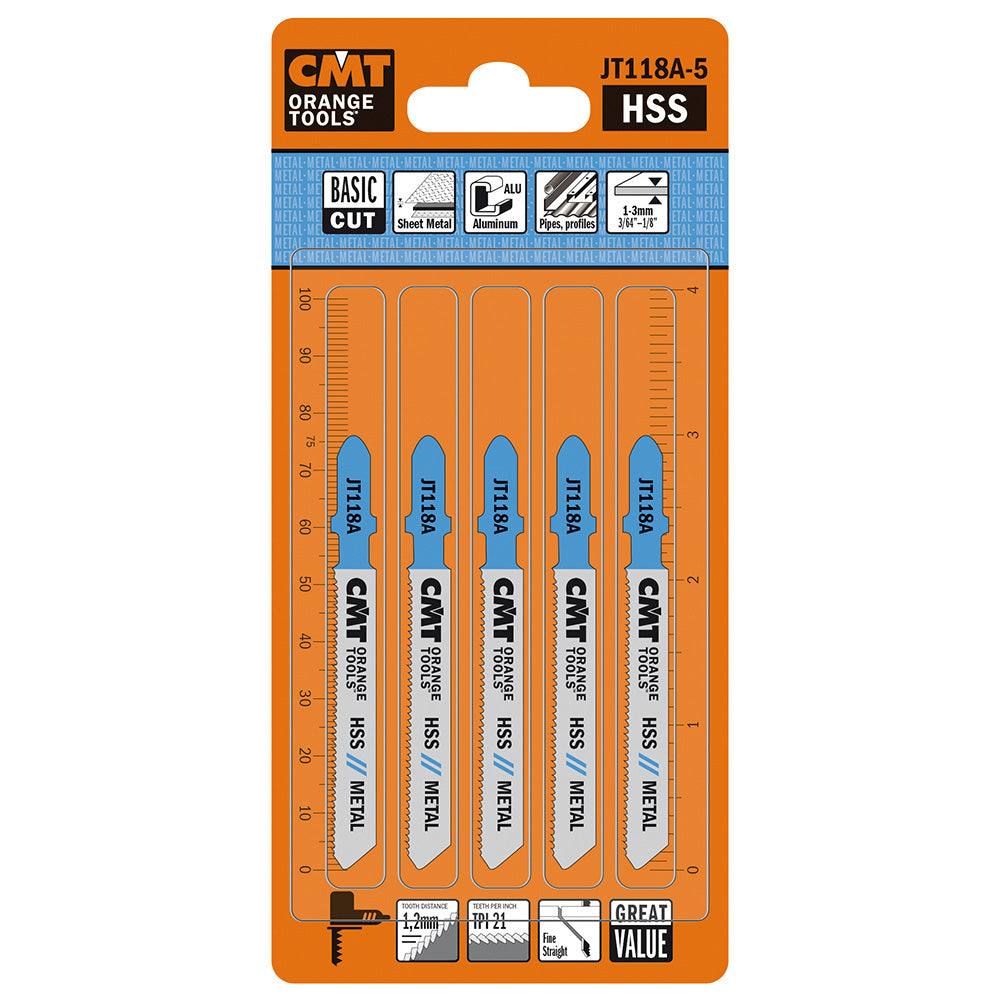 CMT Orange Tools JT118A-5 Straight cuts on thin sheet metals, ferrous and non-ferrous Hardware Hardware Tools Jig saw blades Woodworking Tools and accessories Ireland Maginn Machinery 03