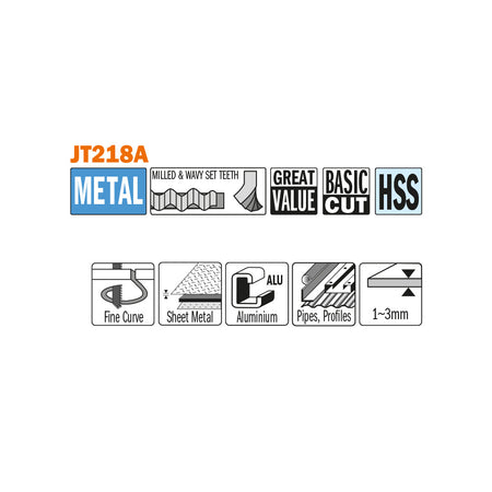 CMT Orange Tools JT218A-5 Curve cuts on thin sheet metals, ferrous and non-ferrous Hardware Hardware Tools Jig saw blades Woodworking Tools and accessories Ireland Maginn Machinery 02