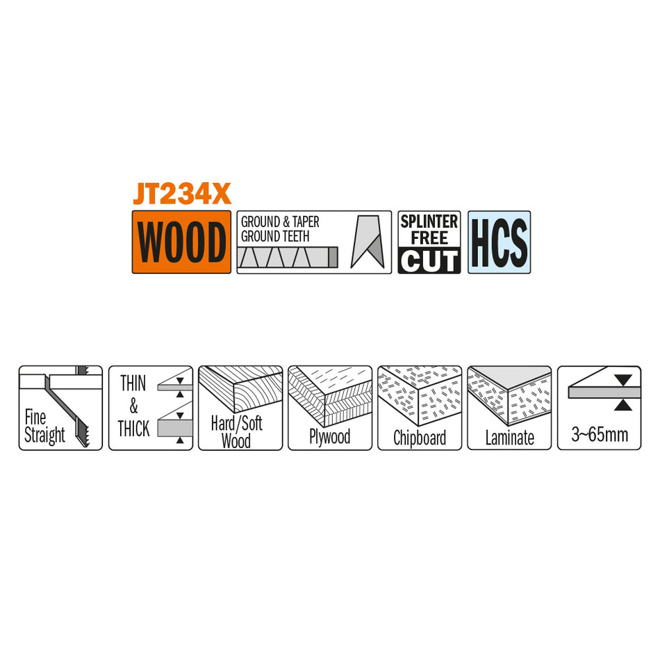 CMT Orange Tools JT234X-5 Straight cuts on hard/softwood, plywood, OSB, laminates Hardware Hardware Tools Jig saw blades Woodworking Tools and accessories Ireland Maginn Machinery 02