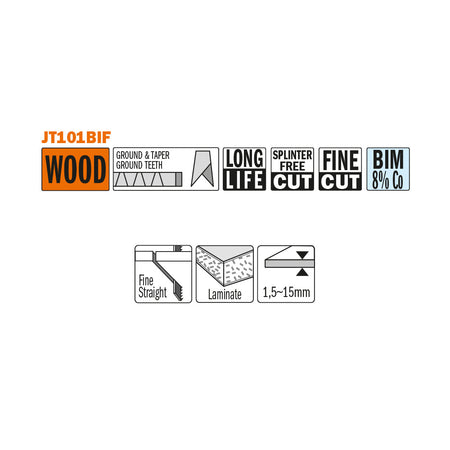 CMT Orange Tools JT101BIF-5 Splinter-free cuts. For all laminates, HPL and multiplex panels Hardware Hardware Tools Jig saw blades Woodworking Tools and accessories Ireland Maginn Machinery 02