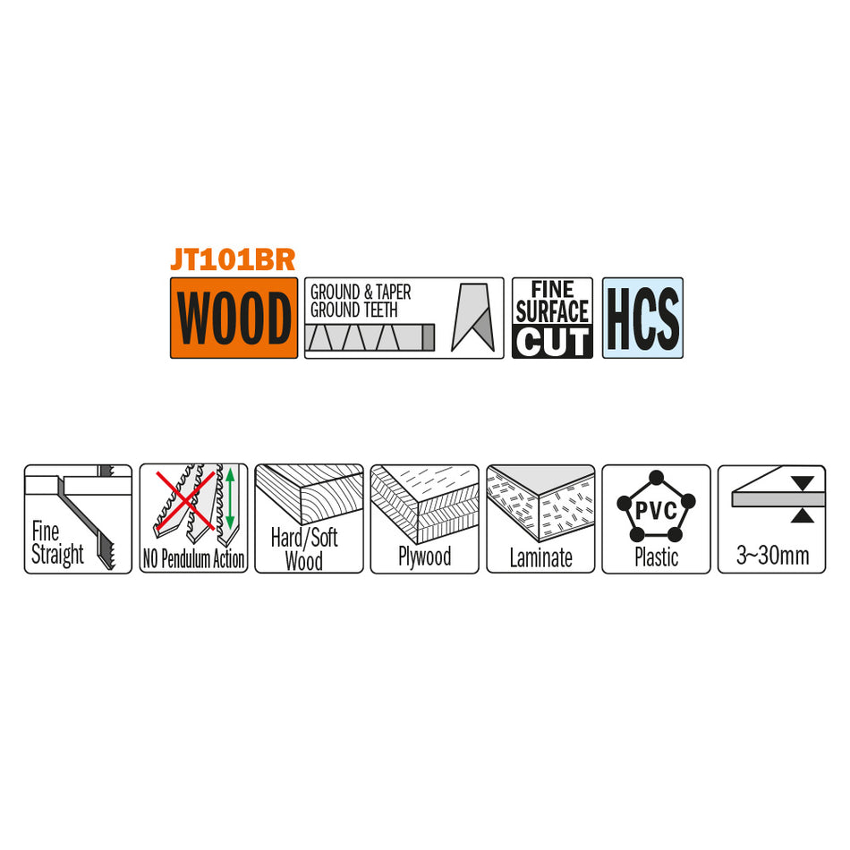 CMT Orange Tools JT101BR-25 Straight cuts fine finishing , hard/softwood, plywood, OSB, laminated panels, plastics Hardware Hardware Tools Jig saw blades Woodworking Tools and accessories Ireland Maginn Machinery 02