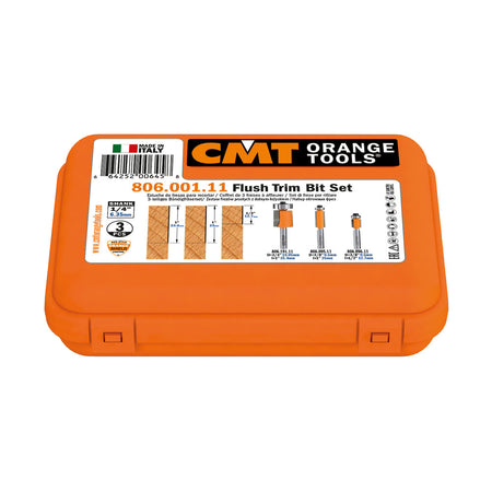 CMT Orange Tools 806.001.11 3 piece flush trim bit set industrial industrial Tools Router bit sets Woodworking Tools and accessories Ireland Maginn Machinery 03