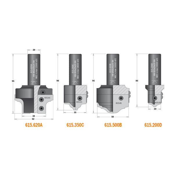 CMT Orange Tools 615.004.01 Complete set for MDF doors Industrial Industrial Tools Router cutters & chucks for CNC Woodworking Tools and accessories Ireland Maginn Machinery 02