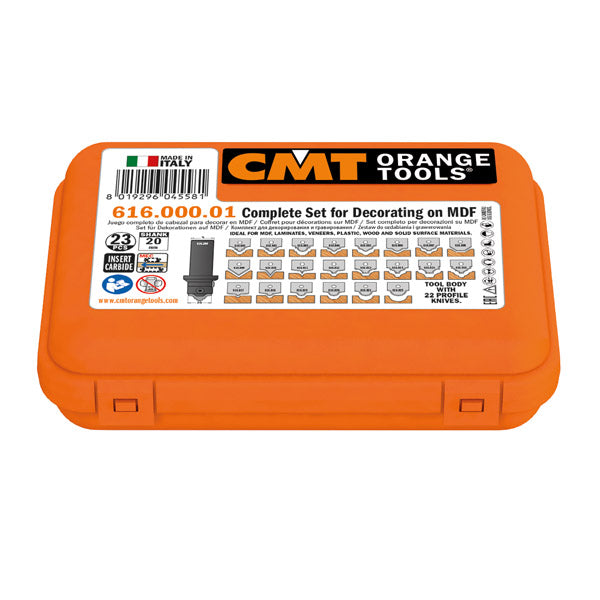 CMT Orange Tools 616.000.01 Complete set for decorating on MDF Industrial Industrial Tools Router cutters & chucks for CNC Woodworking Tools and accessories Ireland Maginn Machinery 05