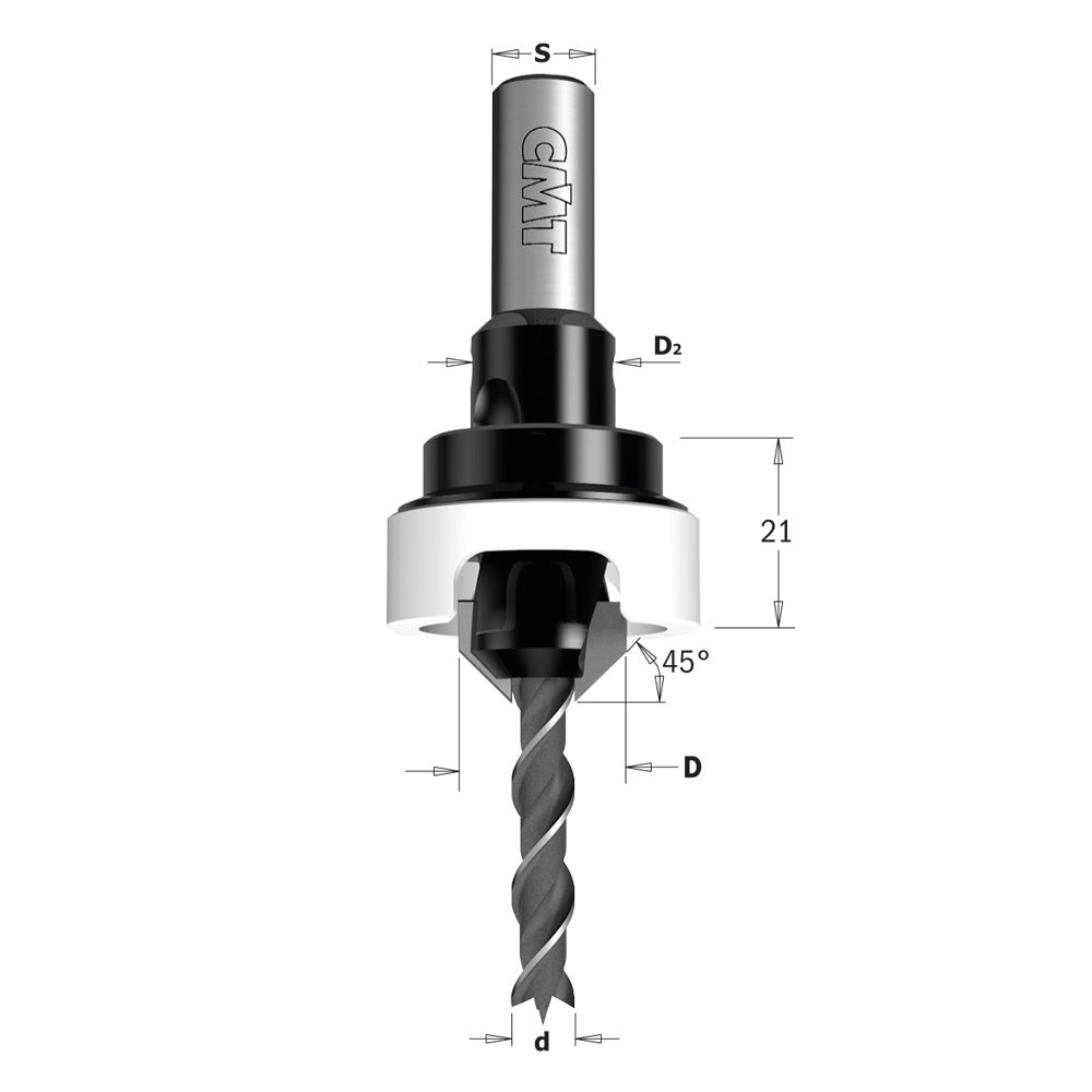 CMT Orange Tools 521.312.11A Drill bits with 45° countersink set Hardware Hardware Tools Boring bits & Forstner bits Woodworking Tools and accessories Ireland Maginn Machinery