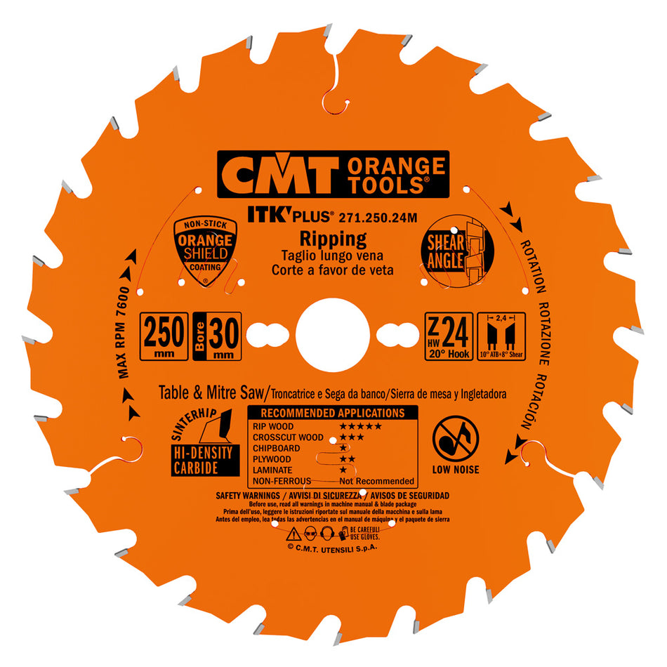 CMT Orange Tools 271.250.24M 271 Ripping - Thin Kerf ITK Plus saw blades Hardware Hardware Tools Circular saw blades CMT Contractor Tools® - ITKPlus® Woodworking Tools and accessories Ireland Maginn Machinery