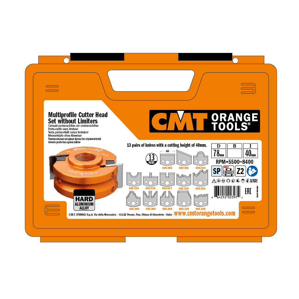 CMT Orange Tools 692.013.01 13 piece multiprofile cutter head sets without limiters industrial industrial Tools Cutter heads & knives Woodworking Tools and accessories Ireland Maginn Machinery