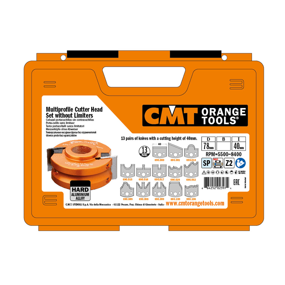 CMT Orange Tools 692.013.11 13 piece multiprofile cutter head sets without limiters industrial industrial Tools Cutter heads & knives Woodworking Tools and accessories Ireland Maginn Machinery