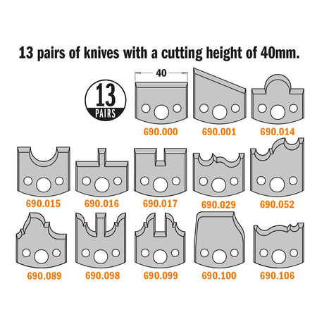 CMT Orange Tools 692.013.01 13 piece multiprofile cutter head sets without limiters industrial industrial Tools Cutter heads & knives Woodworking Tools and accessories Ireland Maginn Machinery 02