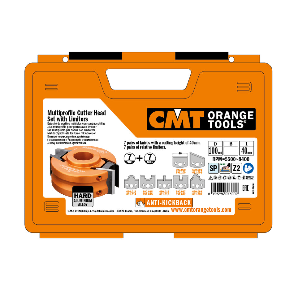 CMT Orange Tools 693.013.04 7 piece multiprofile cutter head sets with limiters industrial industrial Tools Cutter heads & knives Woodworking Tools and accessories Ireland Maginn Machinery