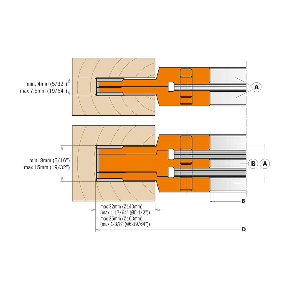 CMT Orange Tools 694.001.35 Adjustable Grooving Cutter Head Set (3 pcs.) industrial industrial Tools Cutter heads & knives Woodworking Tools and accessories Ireland Maginn Machinery 02