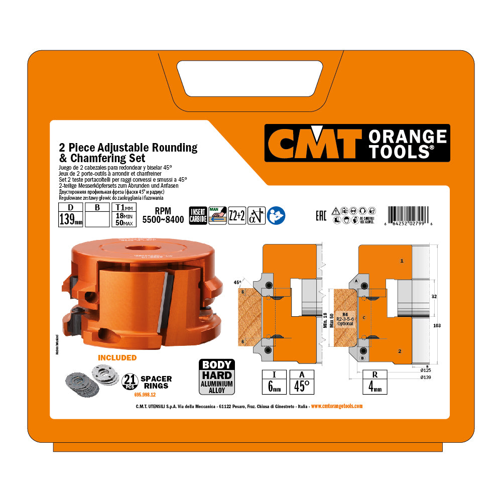 CMT Orange Tools 694.005.31 Adjustable Rounding & Chamfering Cutter Head Set (2 pcs.) industrial industrial Tools Cutter heads & knives Woodworking Tools and accessories Ireland Maginn Machinery 02