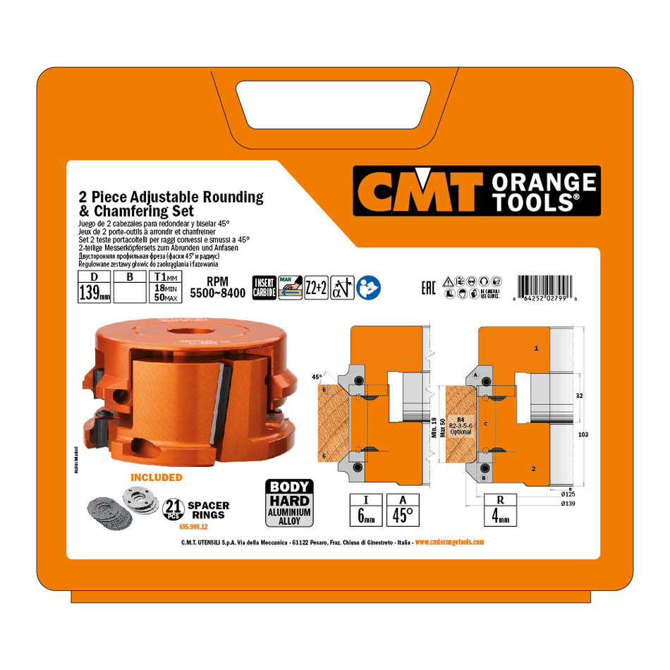 CMT Orange Tools 694.005.50 Adjustable Rounding & Chamfering Cutter Head Set (2 pcs.) industrial industrial Tools Cutter heads & knives Woodworking Tools and accessories Ireland Maginn Machinery 02