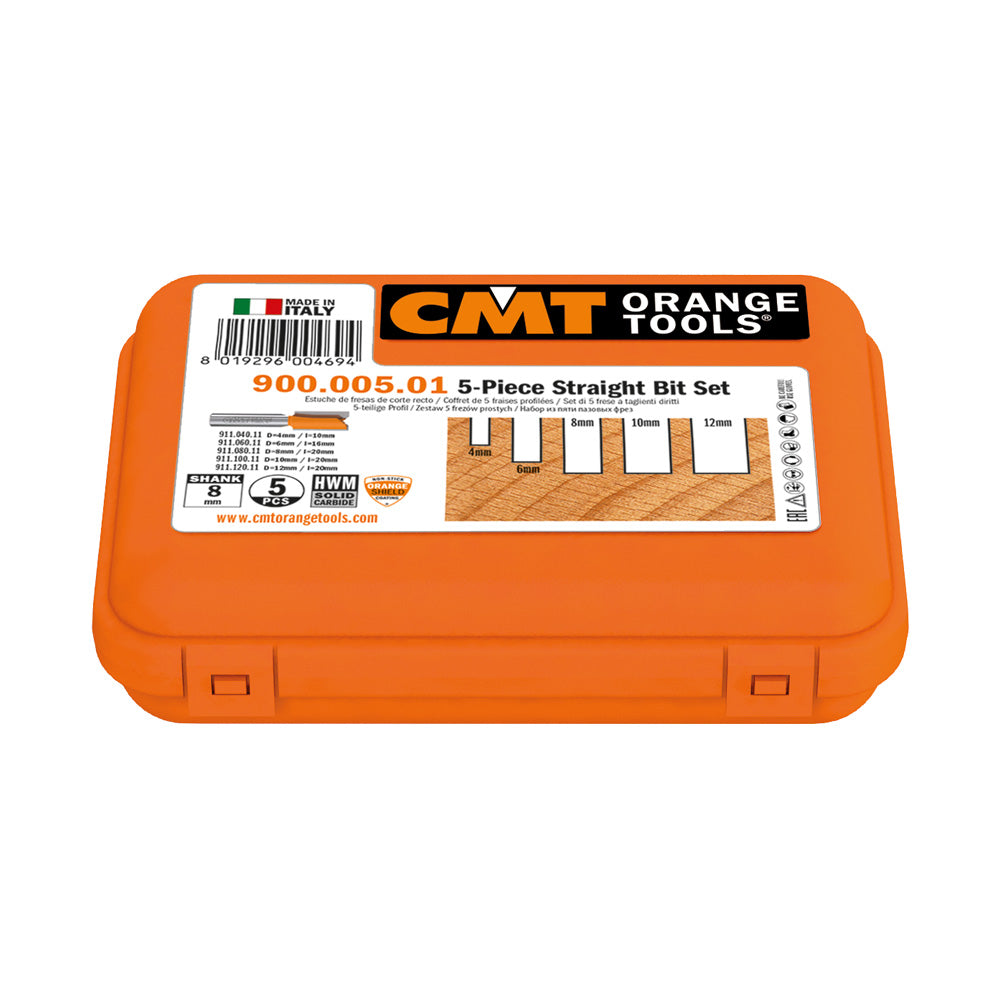 CMT Orange Tools 900.005.01 5 piece straight router bit sets industrial industrial Tools Router bit sets Woodworking Tools and accessories Ireland Maginn Machinery 03