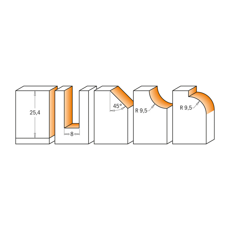 CMT Orange Tools 900.005.03 5 piece profile router bit sets industrial industrial Tools Router bit sets Woodworking Tools and accessories Ireland Maginn Machinery 02